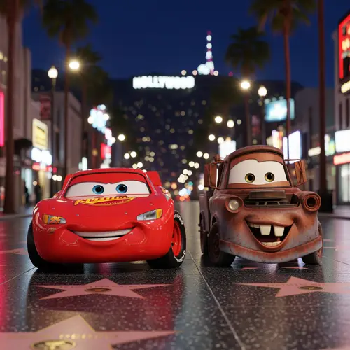 Pixar-Style Lightning McQueen & Tow Mater in Hollywood