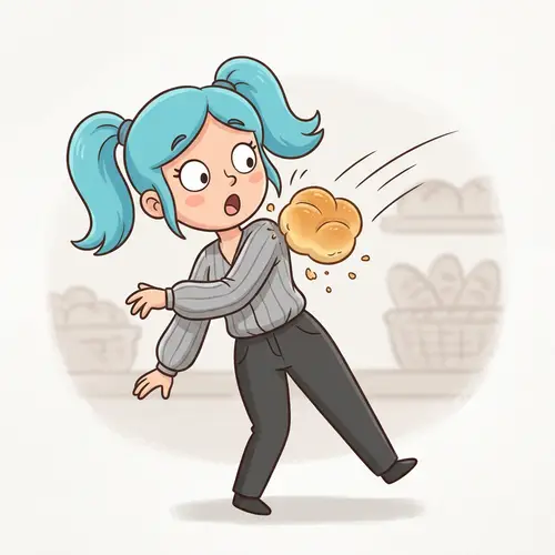 Bakery Roll Confronts Aqua-Haired Character in Lighthearted Scene