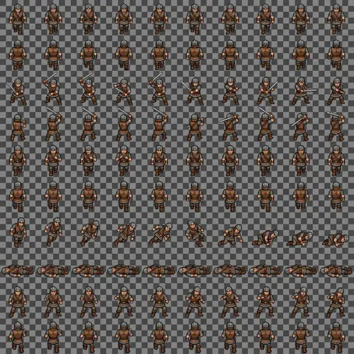 Pixel Art Caucasian Male Warrior Character Design for Top-Down Dungeons and Dragons Style Game