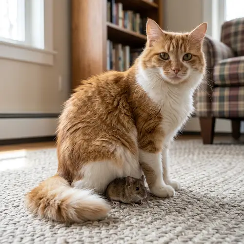 Cat Sitting on Mouse - Cute Animal Scene