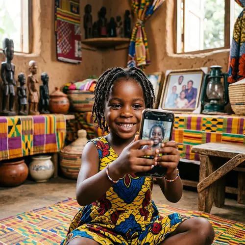 Joyful African Child Capturing Selfie at Home