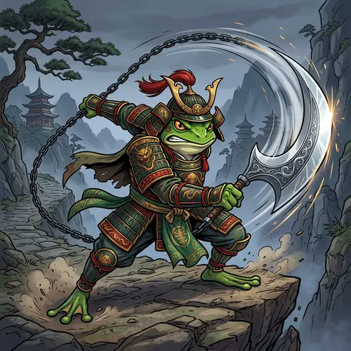 Asian Warrior Frog | Crescent Pendulum Weapon | Courage & Strength