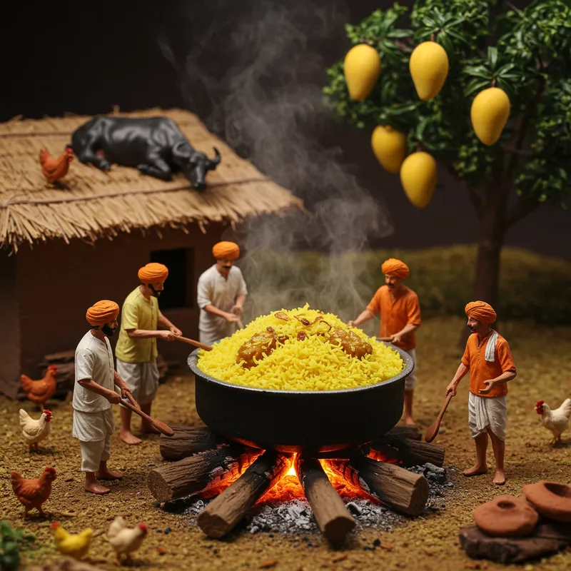 Miniature Indian Village Cooking Biryani Scene