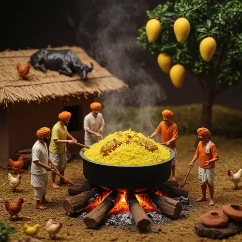 Miniature Indian Village Cooking Biryani Scene