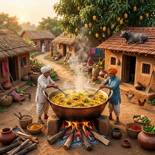 Miniature Indian Village Cooking Biryani Scene