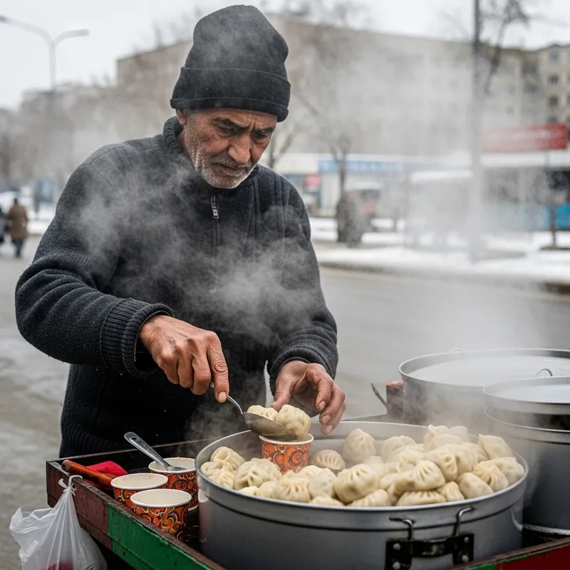 Old Man Selling Momos in Winter