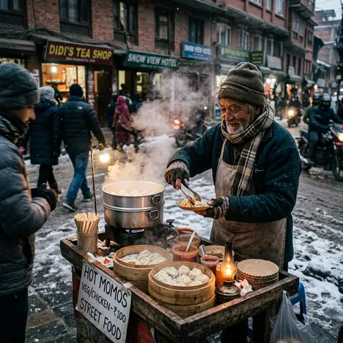 Old Man Selling Momos in Winter