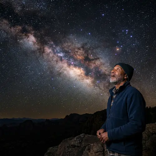 Middle-Aged African Man Stargazing | Cosmic Wonder Portrait
