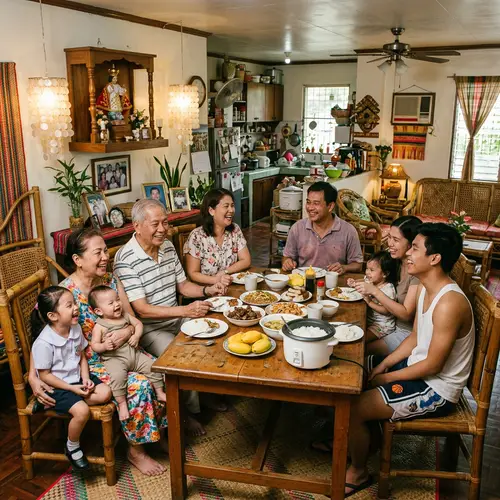 Warm Filipino Family Togetherness in Cultural Setting