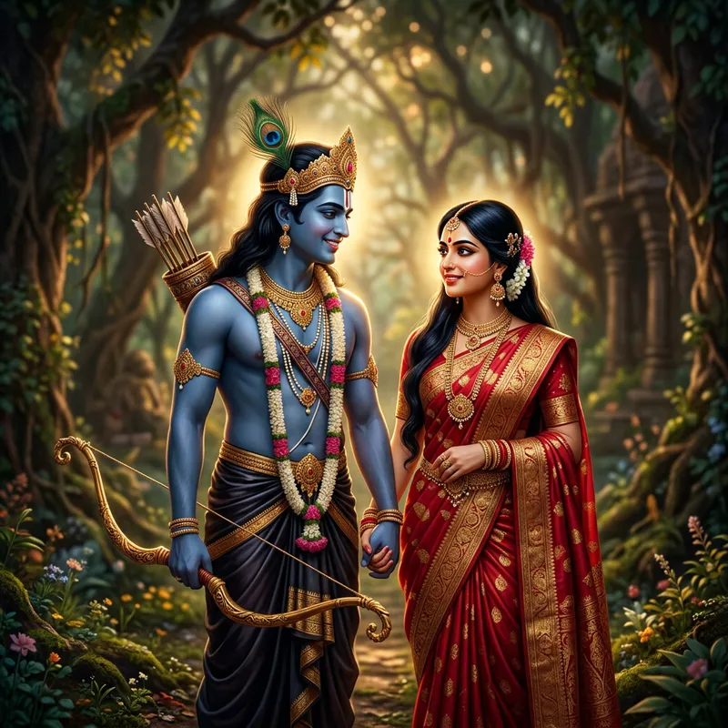 Ethereal South Asian Couple in Divine Attire - Mythological Love and Unity Ethereal South Asian Couple in Divine Attire - Mythological Love and Unity