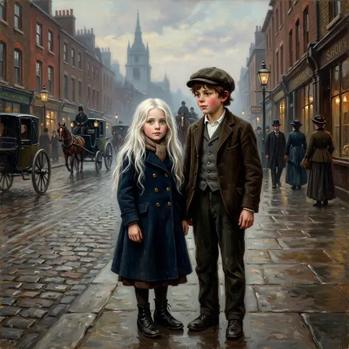 19th Century Style Oil Painting Depicting Scene in London