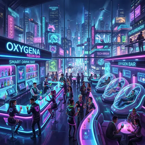 Futuristic Smart Drink & Oxygen Bar | Neon Lights & Cyberpunk Vibes