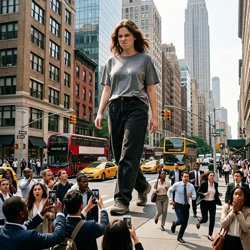 Giantess Rampaging City - Surreal Spectacle Captured in Daylight
