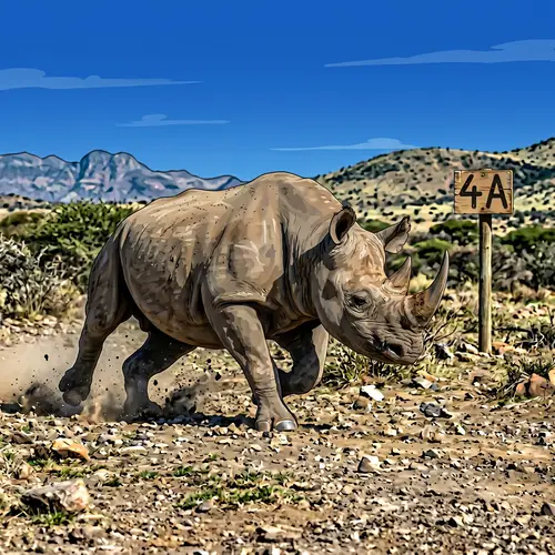 Powerful Rhino Charging in Barren Landscape | 4A Sign Post