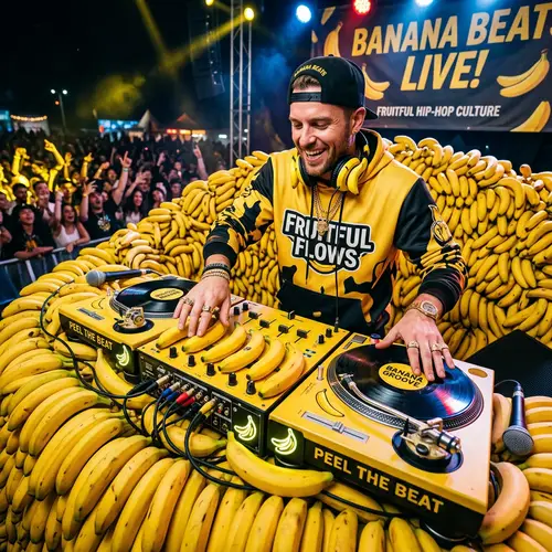 Caucasian Rapper DJing on Bananas | Music & Hip-hop Culture