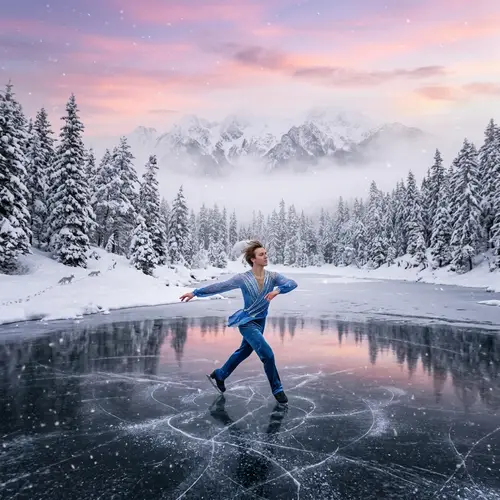 Winter Landscape with Skater on Frozen Lake | Serene Scene