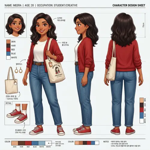20-Year-Old South Asian Girl Character in Korean Animation Style