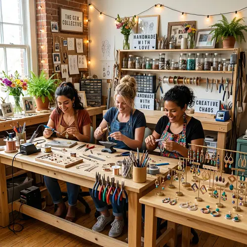 Creative Women Making Unique Earrings in Joyful Workshop