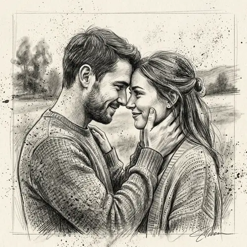 Romantic Graphite Sketch of a Couple