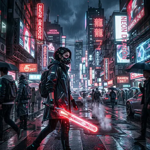 Red White Cyberpunk Lightstick: A Futuristic Scene