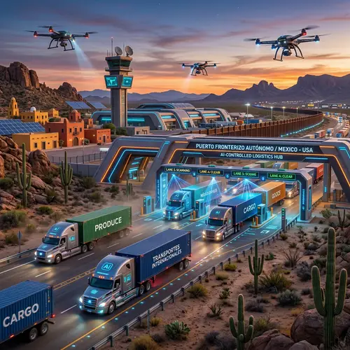 Futuristic Cross-Border Freight Transport Scene | Mexico
