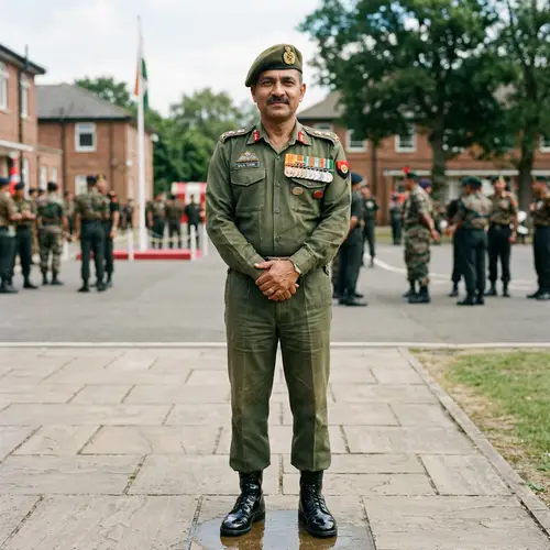 South Asian Military Veteran in Traditional Green Uniform with Service Medals