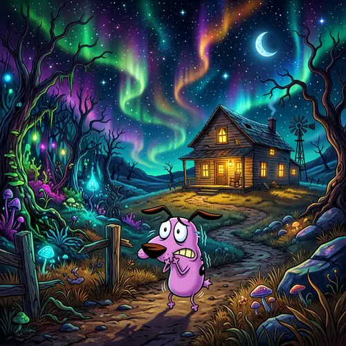 Courage the Cowardly Dog in Colorful Night Scenes