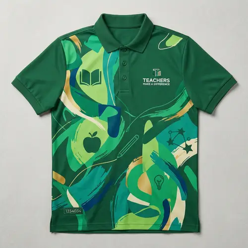 Green Abstract Polo Shirt for Teachers | Stylish & Unique
