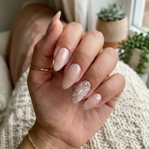 Stylish Almond Acrylic Nails with Butterfly Design