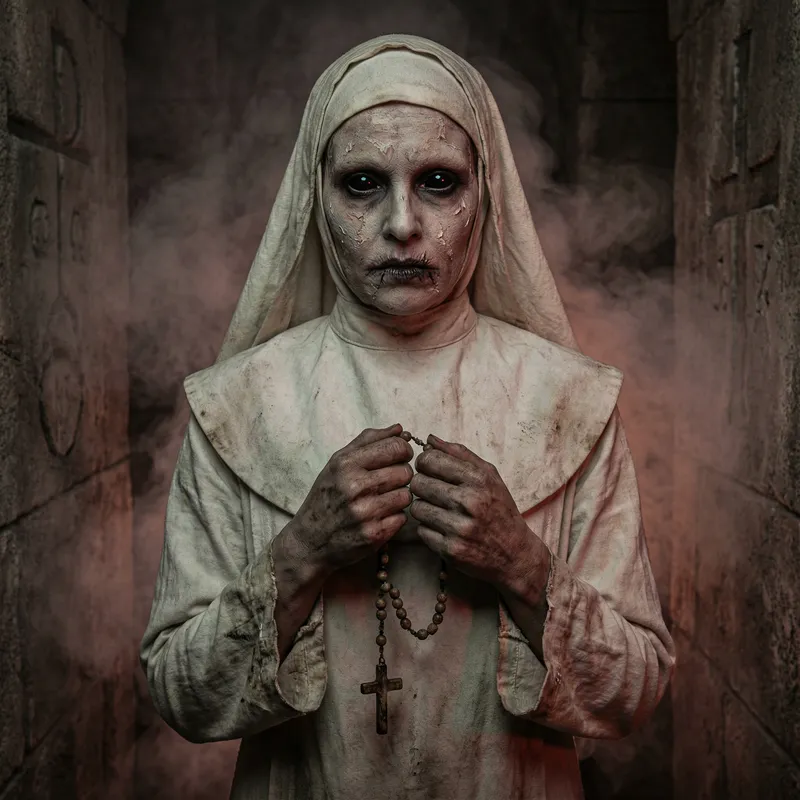 Cinematic Horror Portrait of a Demonic Nun