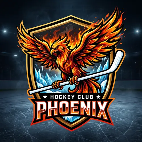 Phoenix Hockey Team Emblem - Fiery Bird with Hockey Stick
