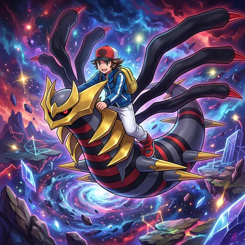 Hilbert from Pokemon Black and White with Giratina
