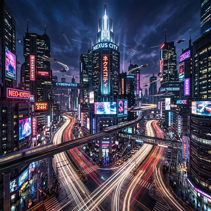 Futuristic Cyberpunk Cityscape at Night | Neon Lights, Skyscrapers & Busy Streets
