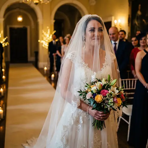 Elegant White Wedding Bride Walking Down Aisle