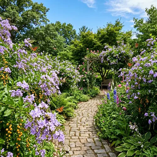 Tranquil Garden Oasis: Duranta Plants in Full Bloom