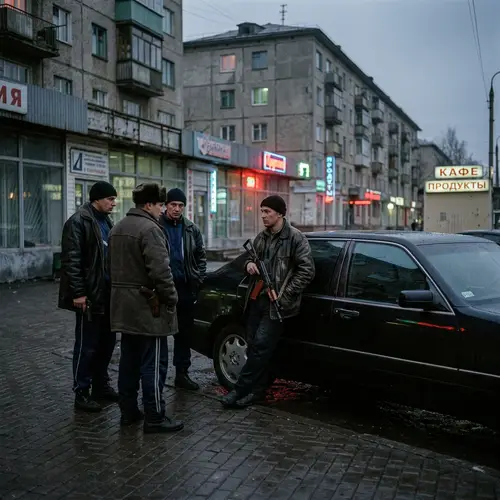 1990s in Russia: Gloomy City, Armed Men, Cool Black Car