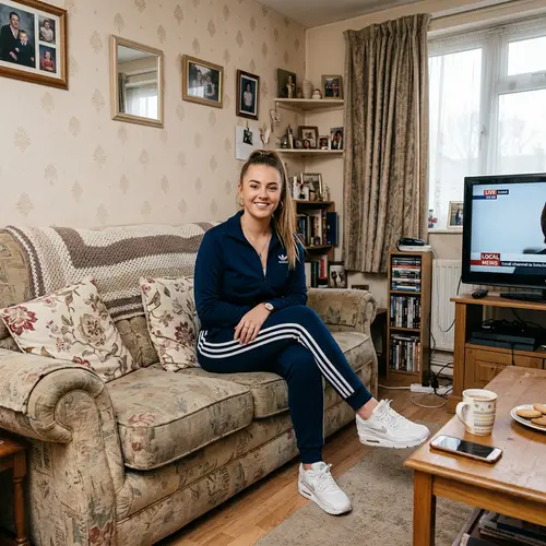 British Young Woman in Council Estate Living Room