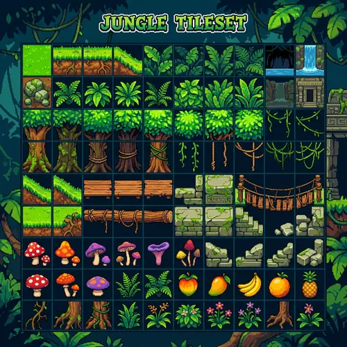 Pixel Art Jungle Tile Set | Video Game-Inspired Designs