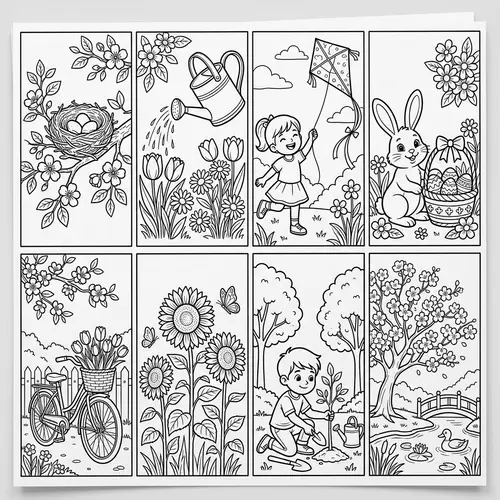 8 Spring Coloring Illustrations for Kids