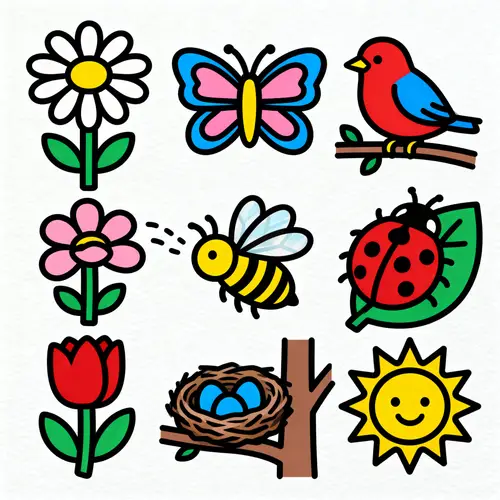 8 Spring Coloring Illustrations for Kids