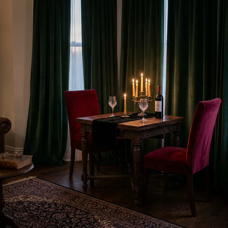 Seductive Seduccion: Candlelit Elegance with Wine and Velvet Drapes