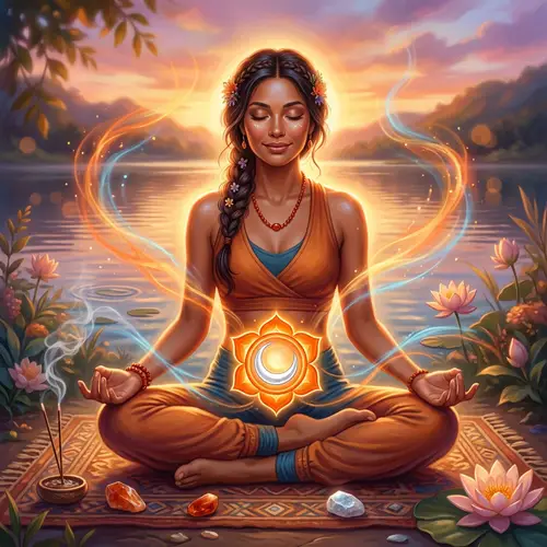 Sacral Chakra: Orange Lotus with Crescent Moon Symbol