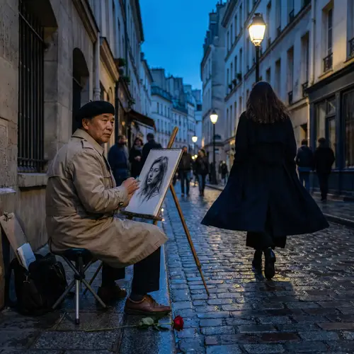 Unrequited Love Art Scene | Romantic Parisian Street Sketch