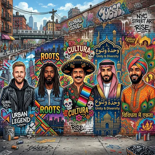 Diverse Men Graffiti Art on Brick Wall