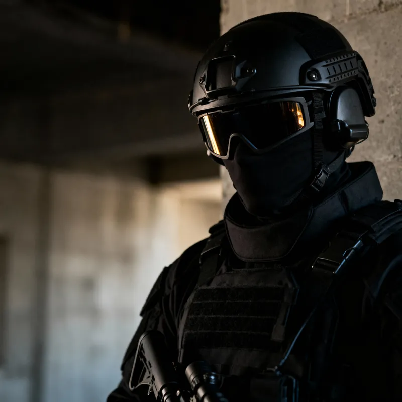 Sniper in Black Armored Suit with Visor Helmet Sniper in Black Armored Suit with Visor Helmet