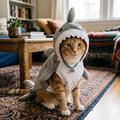 Cat Dressed as Shark with Zack Necklace