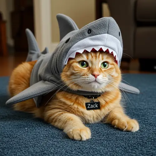 Cat Dressed as Shark with Zack Necklace