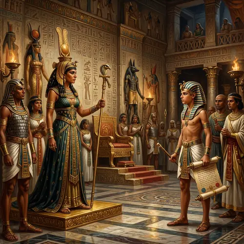 Symbolic Battle: Cleopatra vs. Ptolemy - Historical Scene