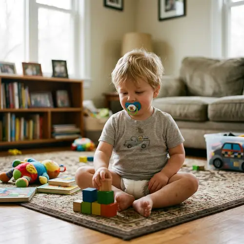 Adorable 3-Year-Old Boy in Diaper with Pacifier