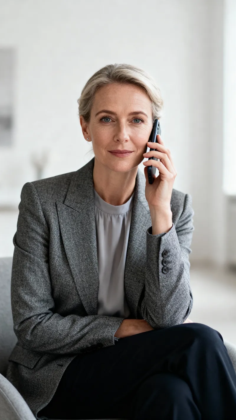 Professional Woman on Phone in Neutral Setting